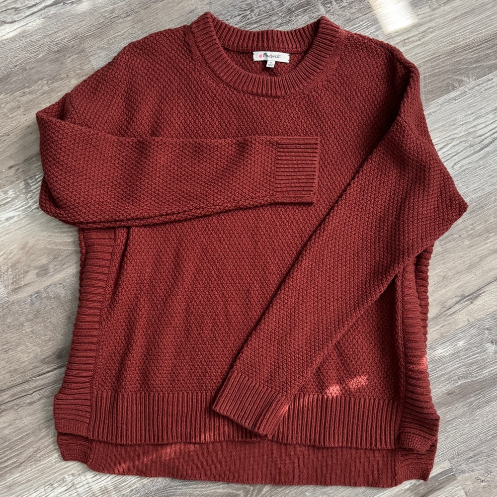 Madewell Kristina Ribbed Pullover Sweater Burgundy Knit Drop Shoulder Medium
